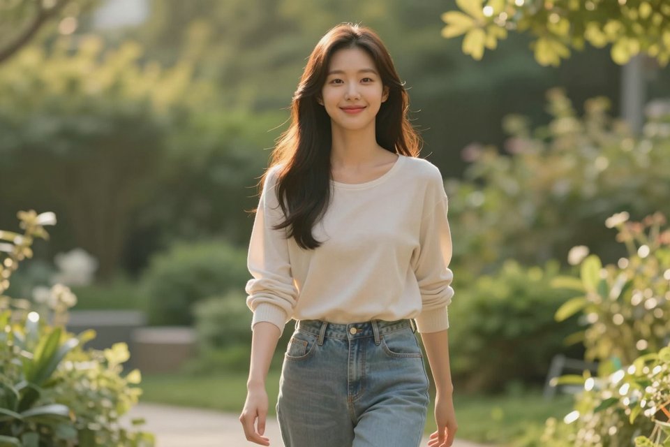 미소 지으며 다가오는 여인
