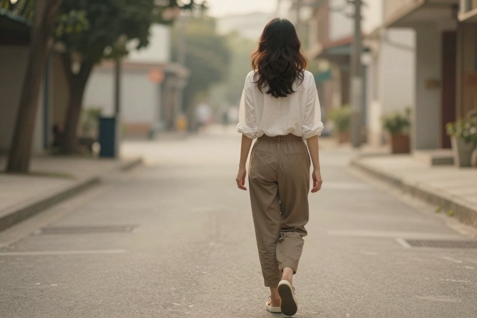 등을 돌리고 걸어가는 여인