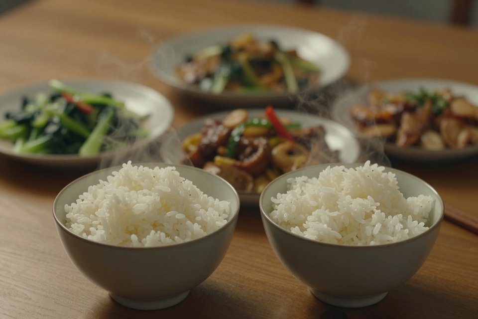 마주 앉아 밥 먹는 모습