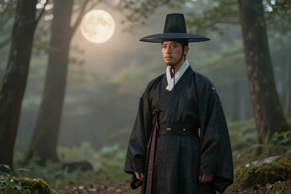 저승사자가 안내자처럼 서 있는 모습