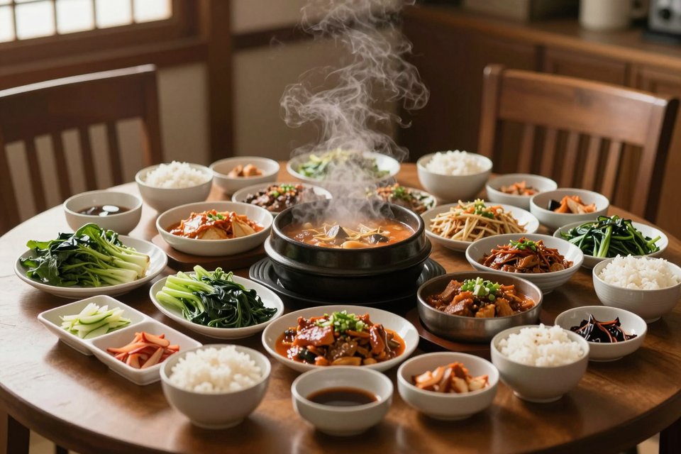 친구와 함께 나누는 풍성한 밥상