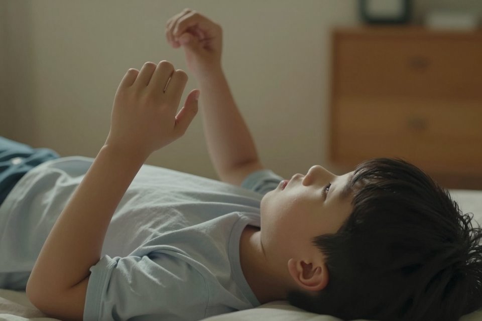 넘어진 동생을 일으켜 세우는 장면