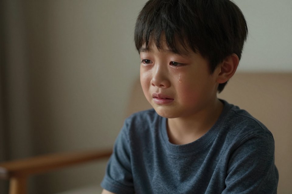 슬프게 울고 있는 동생
