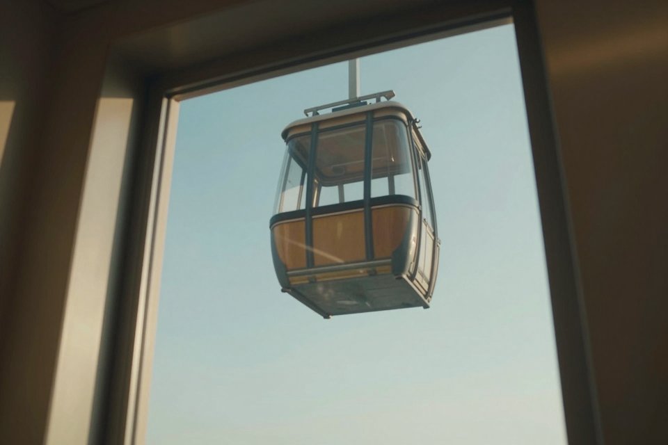 부드럽게 상승하는 엘리베이터와 밝은 창밖