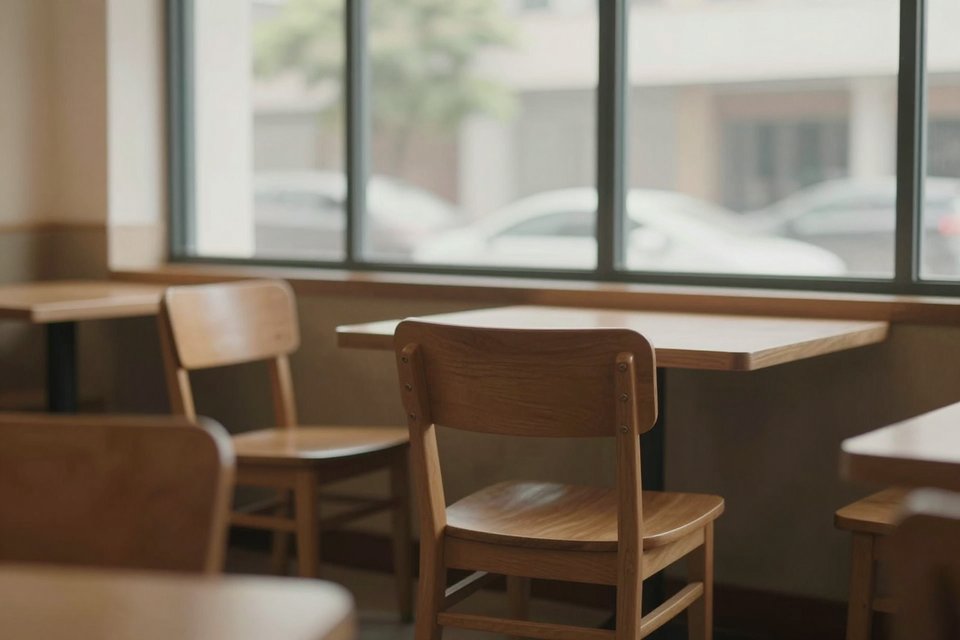 텅 빈 식당에 놓인 빈 의자