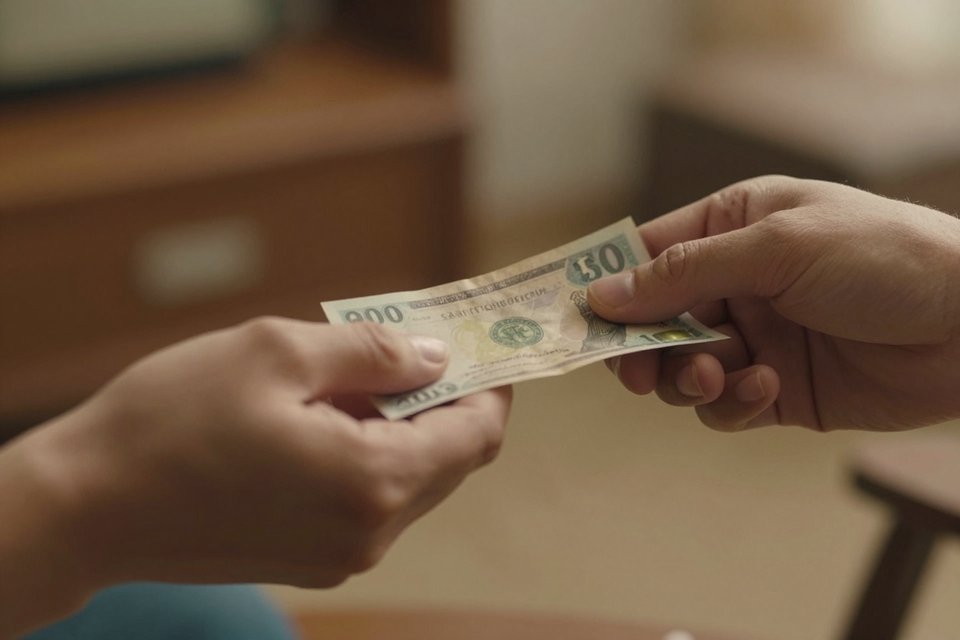 두 손이 마주치며 지폐를 건네는 순간