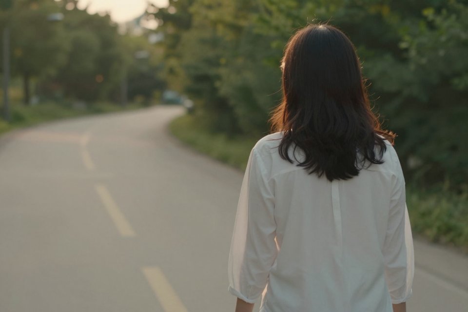 평탄한 왼쪽 길로 걷는 모습