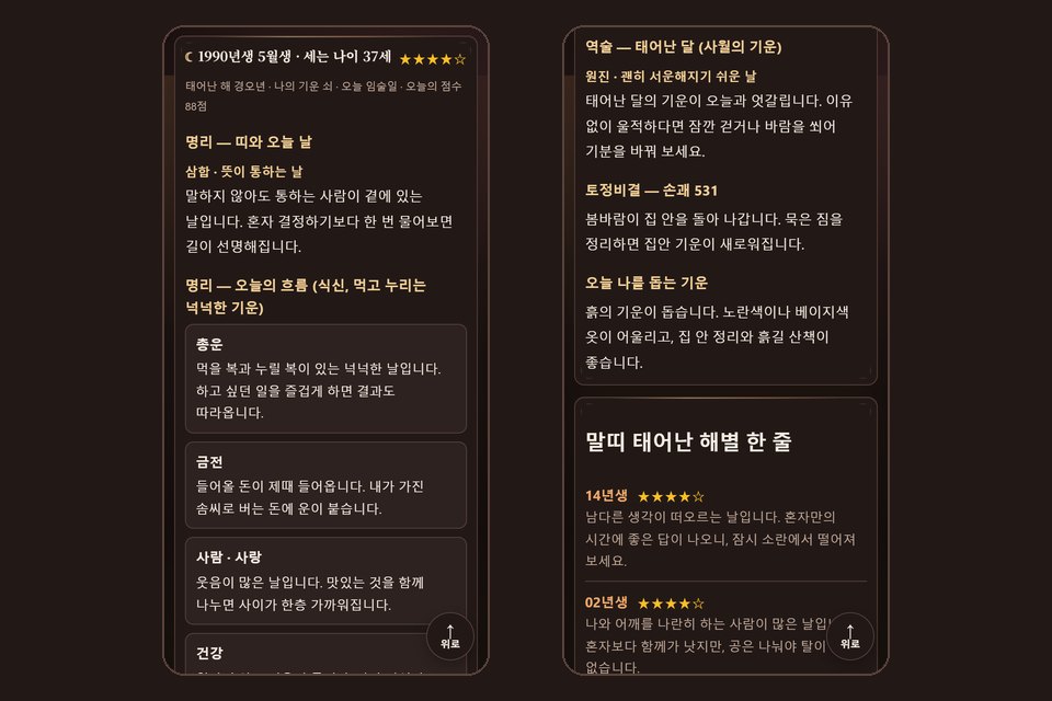 자세한 풀이 — 명리 · 역술 · 토정비결 · 돕는 기운