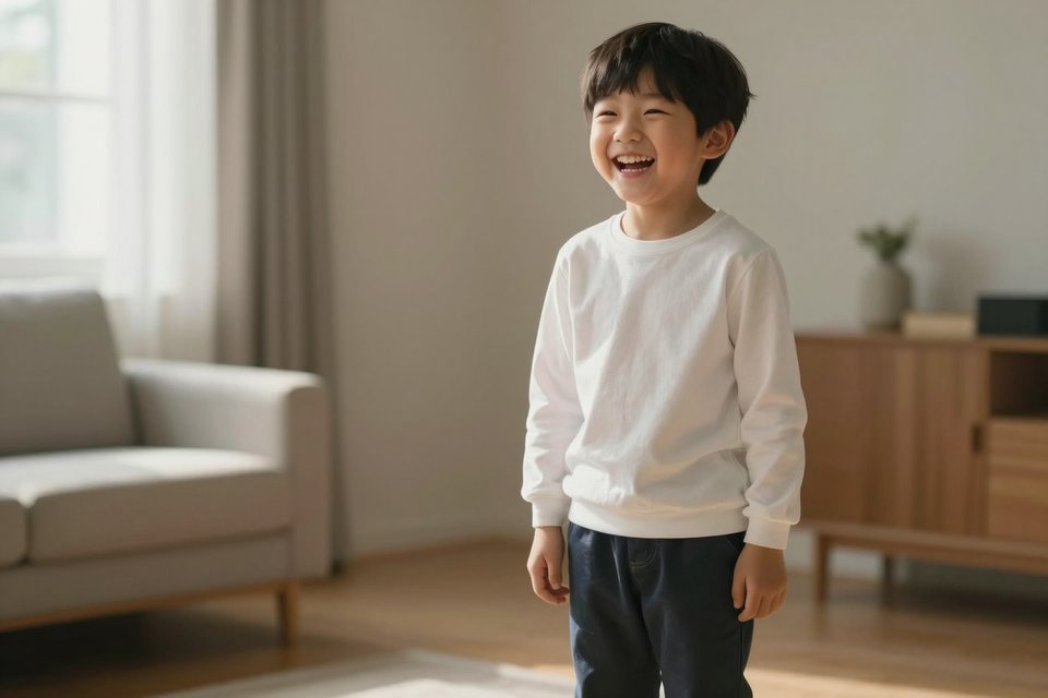 아들이 환하게 웃고 있는 모습