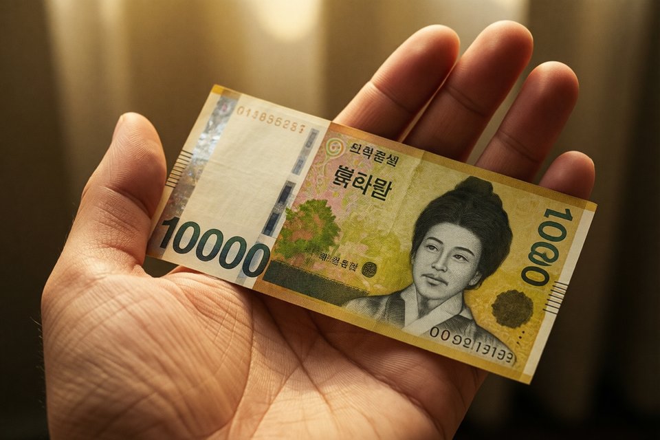 손바닥 위에 놓인 따뜻한 만원 지폐